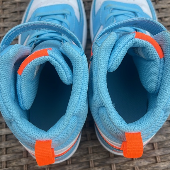 Nike Little Kid Court Borough Mid 2 Sneakers Neon Orange and Blue Boys Size 3 - Picture 5 of 10